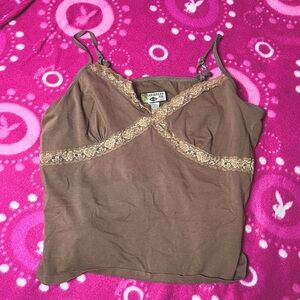 Vintage Caribbean Joe Tan Brown Lace Trim Y2k Tank Top Size Petite Large